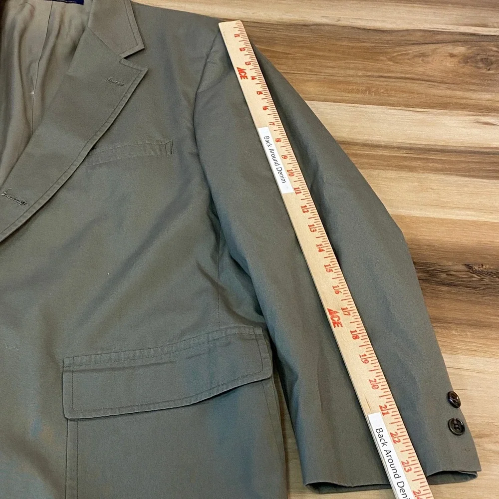 Vintage Brooks Brothers Blazer Mens 45R Olive Green USA Cotton Union 3 roll 2